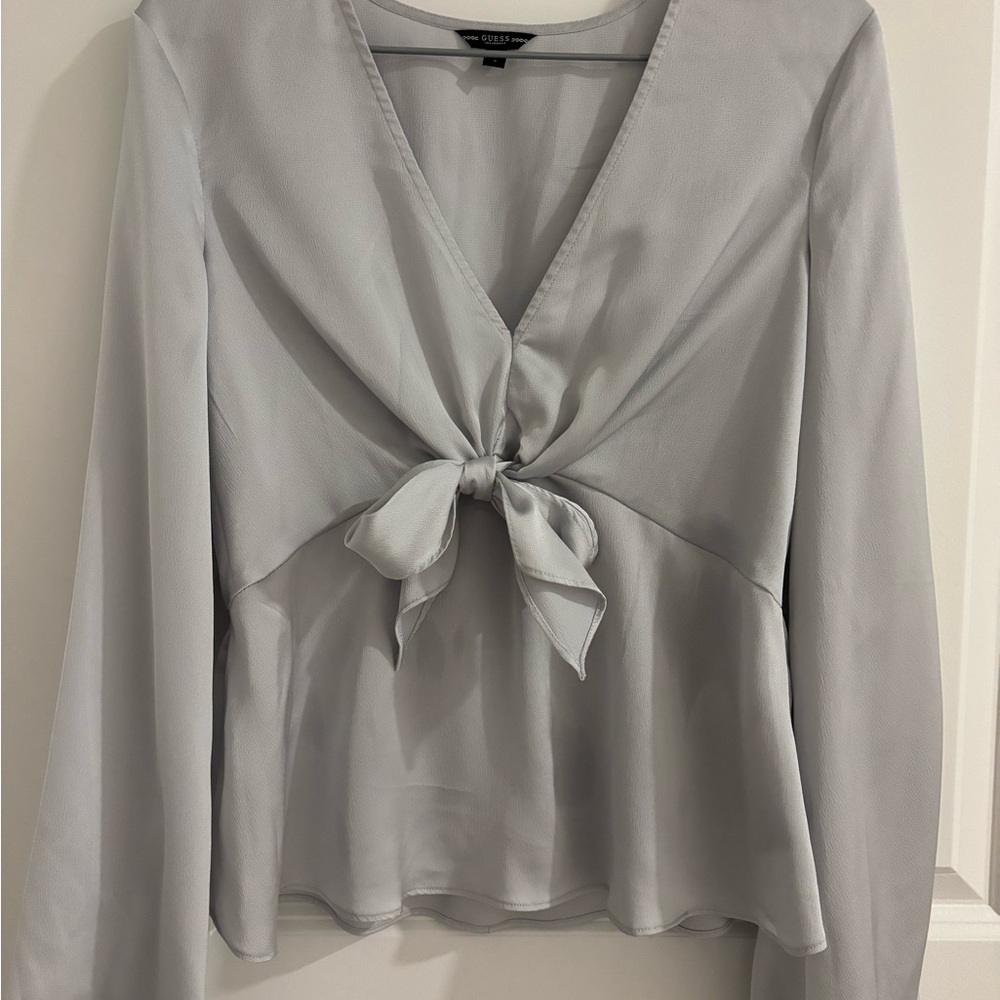 Guess Silvery Light Gray Blouse with Front Tie ( like new condition)